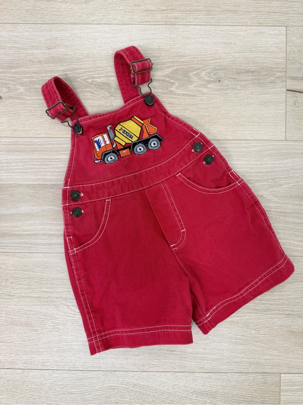 In Design Kids Vintage Y2K Red Mixer Cement Truck Shortalls Overalls